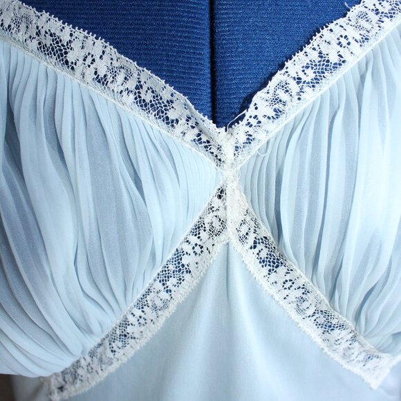 Vtg 50s Vanity Fair Powder Blue Chiffon Pleated Top & Hemline Dress Slip Size 32 - Picture 5 of 13